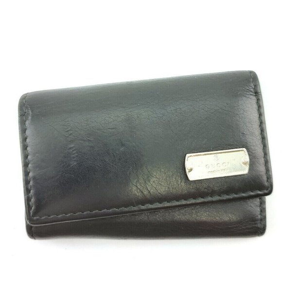 GUCCI Key Case Logo Plate Leather Authentic USED - Picture 1 of 10
